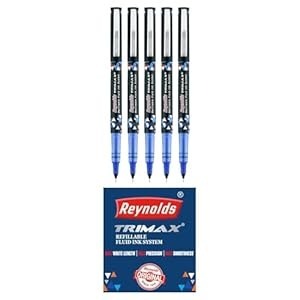 Reynolds TRIMAX RollerBall Pen SET - 5 PENS (BLUE) | 0.5 mm TIP SIZE