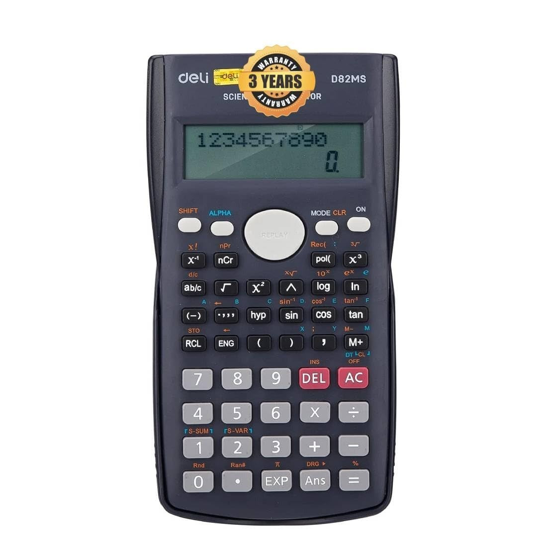 deli WD82DMS Scientific Calculator with | 3 Years Warranty | 240 Functions and 2 Line LED Display | ANS Function, Fractional Arithmetic Function