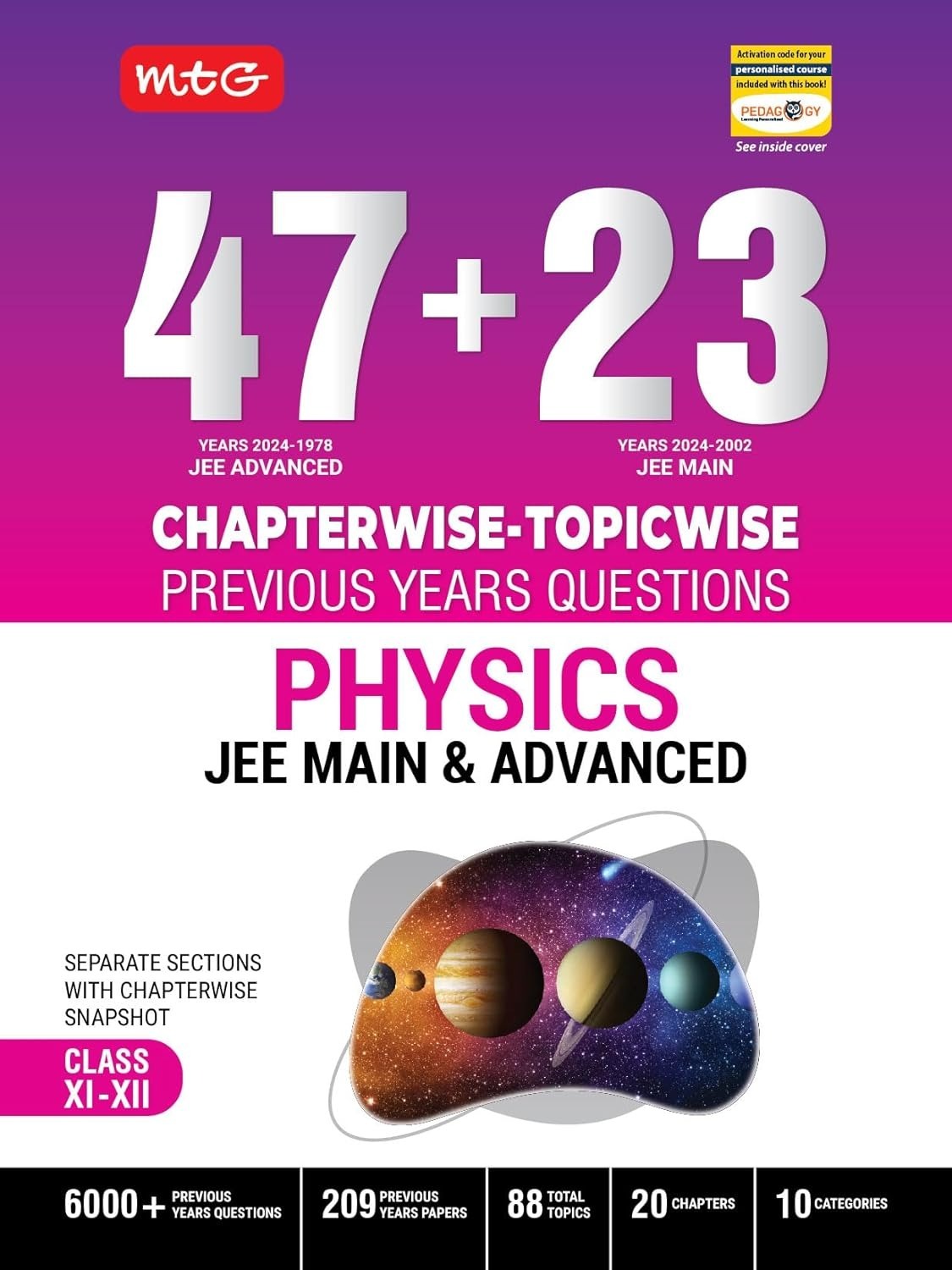 MTG PHYSICS 47 + 23 Years JEE Main (2024-2002) and JEE Advanced (2024-1978) Chapter-wise Topic-wise Previous Years Solved Question Papers Book – JEE PYQ Question Bank For 2025 Exam