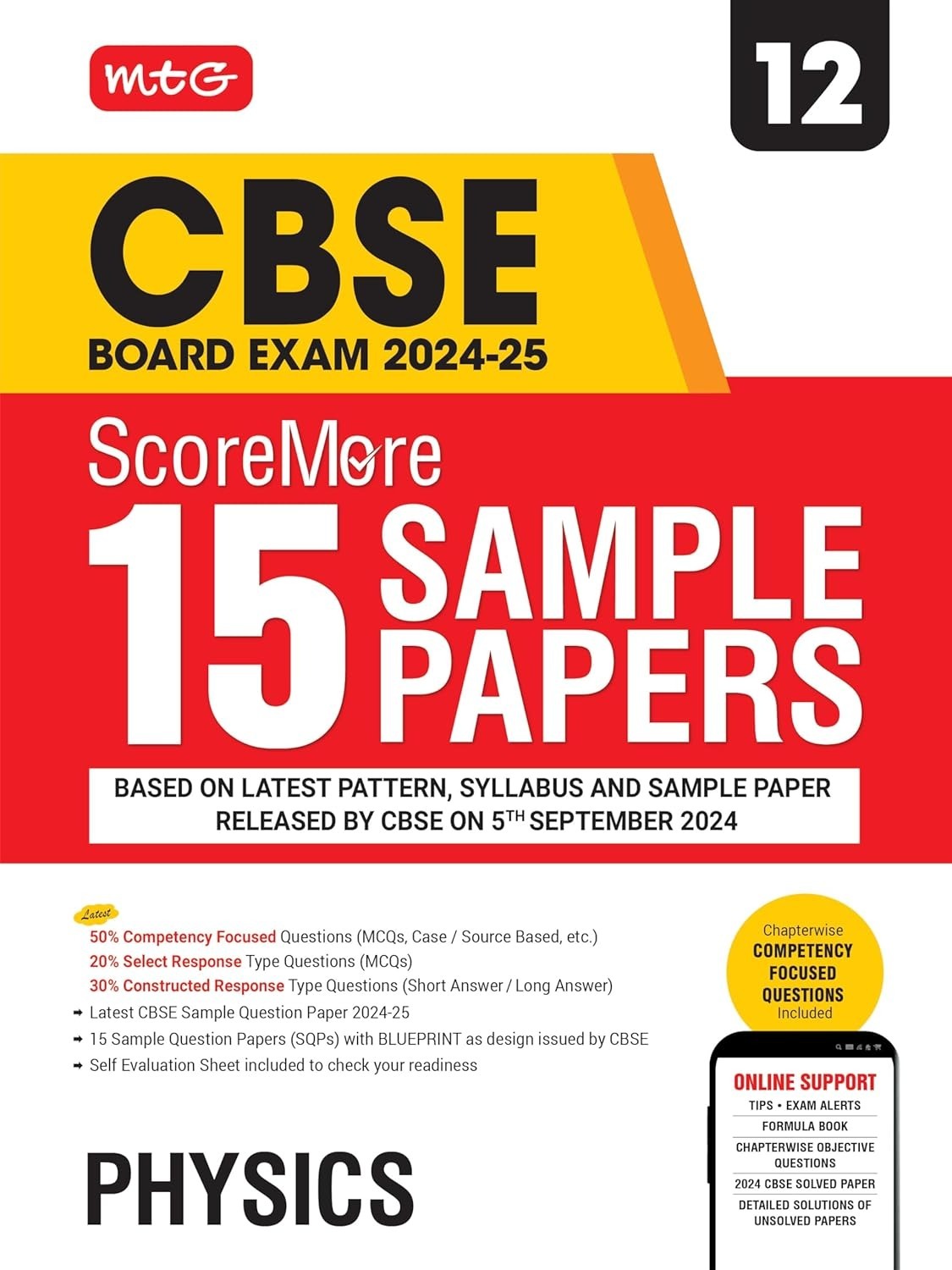 MTG ScoreMore 15 Sample Papers PHYSICS Based on Latest CBSE Pattern & Syllabus |Detailed Solution of each Chapter - Class 12 (For 2025 Exam)