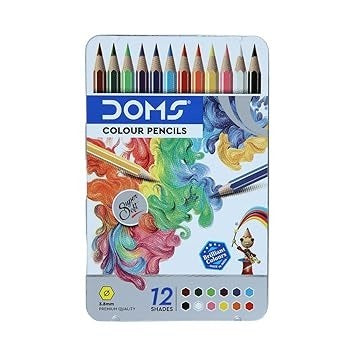 Doms 12 Shades Super Soft Color Pencils Flat Tin Box | Smooth Color Application | For Blending & Experimenting Different Art Strokes | Non-Toxic & Safe For Childrens | Pack of 1