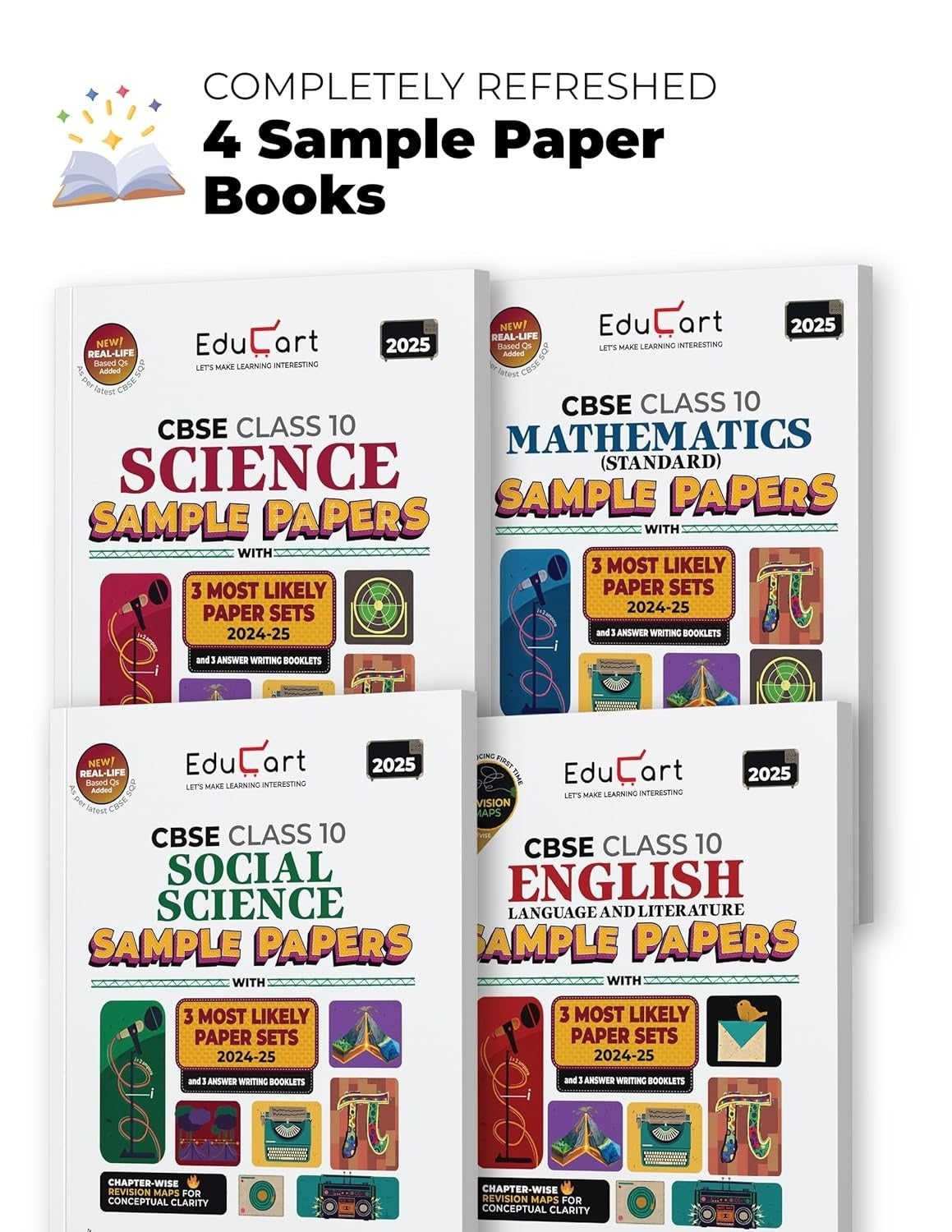 Educart SCIENCE, MATHS (STANDARD), SOCIAL SCIENCE, ENGLISH LANG. & LIT. (Set of 4 Books) Sample Papers 2024-25 - Class 10 (With exclusive CBSE Mock Booklets for 2025 Exam)
