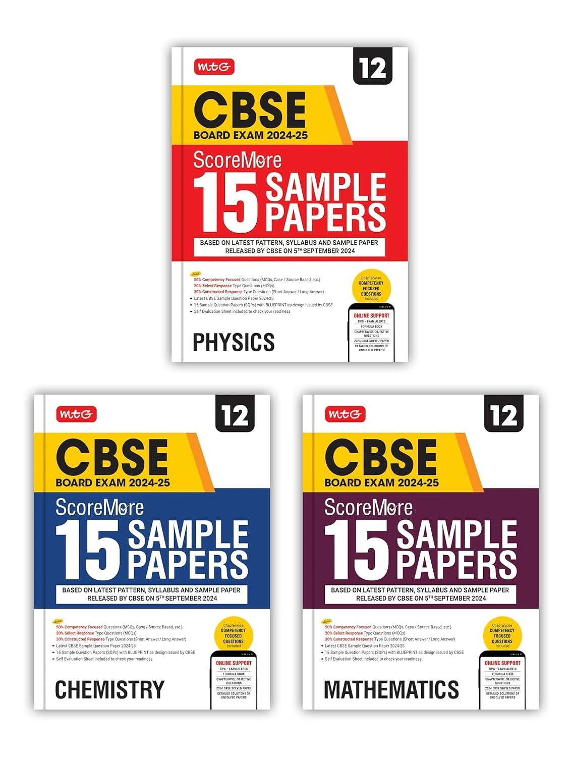 MTG ScoreMore 15 Sample Papers (PHYSICS, CHEMISTRY, MATHEMATICS) Based on Latest CBSE Pattern & Syllabus |Detailed Solution of each Chapter - Class 12 (For 2025 Exam)