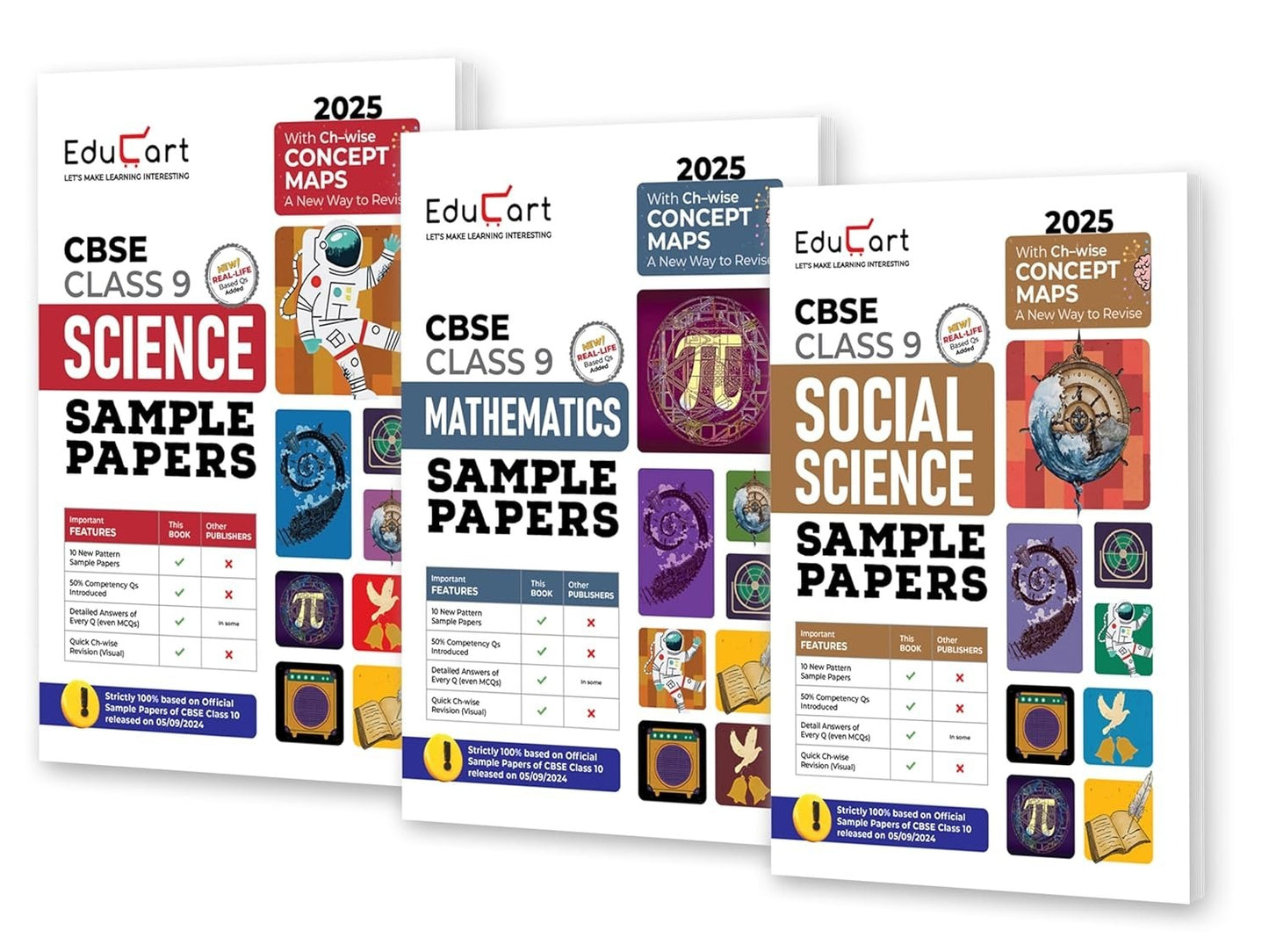Educart (SCIENCE, MATHS, SOCIAL SCIENCE) Sample Papers 2024-25 - Class 9 (Introducing Revision Maps for 2025 Exam)