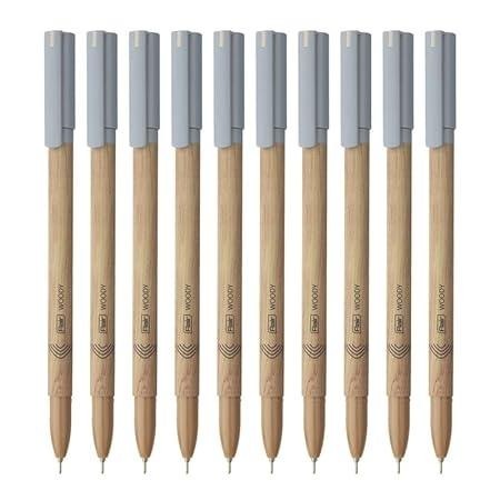 FLAIR Woody 0.7mm Ball Pen Box Pack | Attractive Woody Design | Black Ink, Pack of 10 Pens