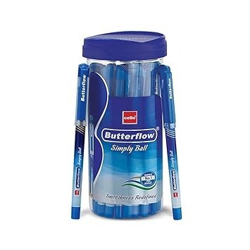 Cello Butterflow Simply Ball Pen Set | Pack of 25 Ball Pens | 20 Blue and 5 Black Ink Colour Pens | Smooth Writing Experience | For School and Office Use | Best Pen for Exams