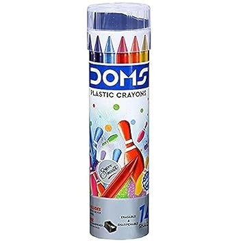 DOMS Non-Toxic Super Smooth Plastic Crayons in Round Tin Box