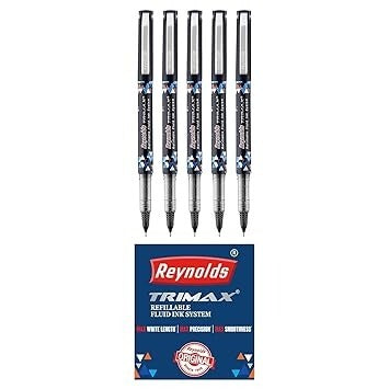 Reynolds TRIMAX RollerBall Pen SET - 5 PENS (BLACK) | 0.5 mm TIP SIZE