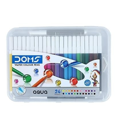 Doms Aqua 24 Shades Watercolour Sketch Pen Set | Unique Push Resistant Tip With Bright & Intense Colors | Non-Toxic & Safe For Kids | Colourful Sketching, Doodling & Mandala Art | Pack of 1