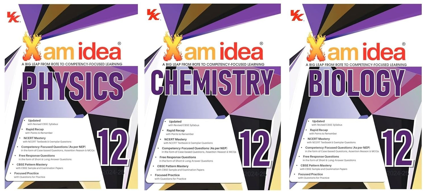 Xam idea PHYSICS, CHEMISTRY, BIOLOGY Class 12 Book | CBSE Board | Chapterwise Question Bank | Based on Revised CBSE Syllabus | NCERT Questions Included | 2024-25 Exam  [Set of 3 Books]