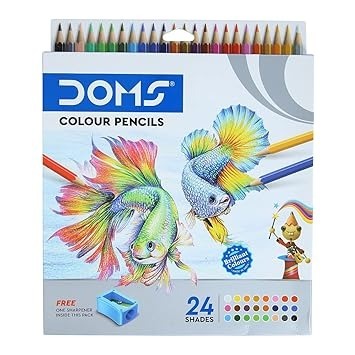 DOMS 24 Shades Color Pencils|Hexagonal Shaped Body For Comfortable Grip|Bright&Playful Colors|Free Sharpner With Each Pack|Non-Toxic&Safe For Childrens