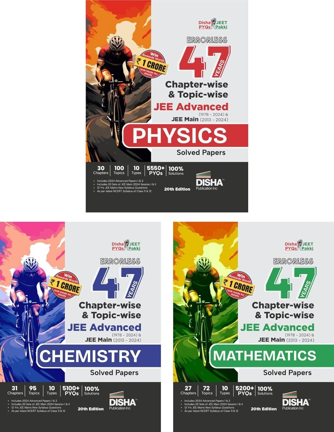 Disha Errorless PHYSICS, CHEMISTRY, MATHEMATICS 47 Years Chapter-wise & Topic-wise JEE Advanced (1978 - 2024) & JEE Main (2013 - 2024) Solved Papers 20th Edition | PYQ Question Bank in NCERT Flow for JEE 2025 - Set of 3 Books