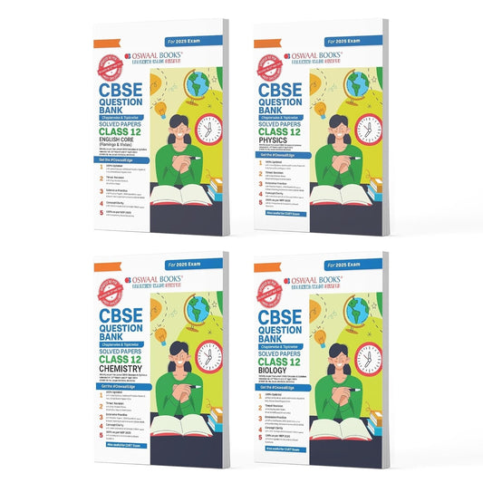 Oswaal PHYSICS, CHEMISTRY, BIOLOGY, ENGLISH Question Bank Chapterwise and Topicwise Solved Papers [2024-25] - Class 12  [Set of 4 Books]