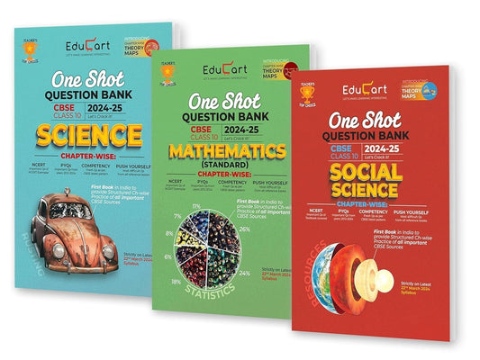 Educart SCIENCE, MATHEMATICS & SOCIAL SCIENCE One Shot Question Bank (for 2025 Exam) -  Class 10   [Set of 3 Books]