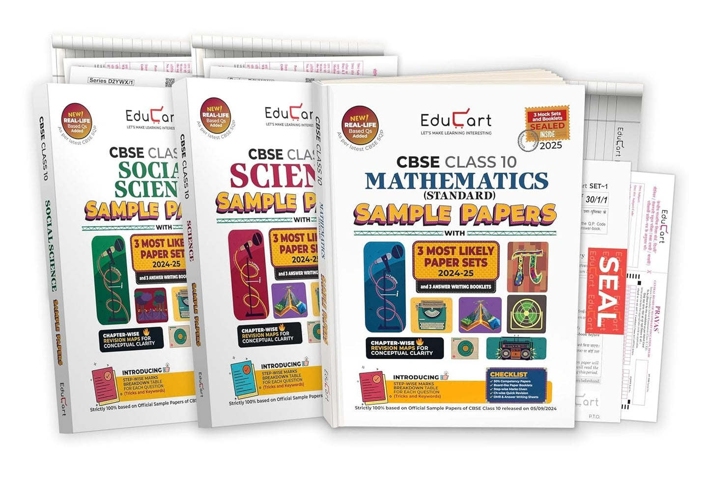 Educart SCIENCE, MATHS (STANDARD), SOCIAL SCIENCE (Set of 3 Books) Sample Papers 2024-25 - Class 10  (With exclusive CBSE Mock Booklets for 2025 Exam)