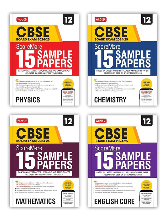 MTG ScoreMore 15 Sample Papers (PHYSICS, CHEMISTRY, MATHS, ENGLISH) Based on Latest CBSE Pattern & Syllabus |Detailed Solution of each Chapter - Class 12 (For 2025 Exam)