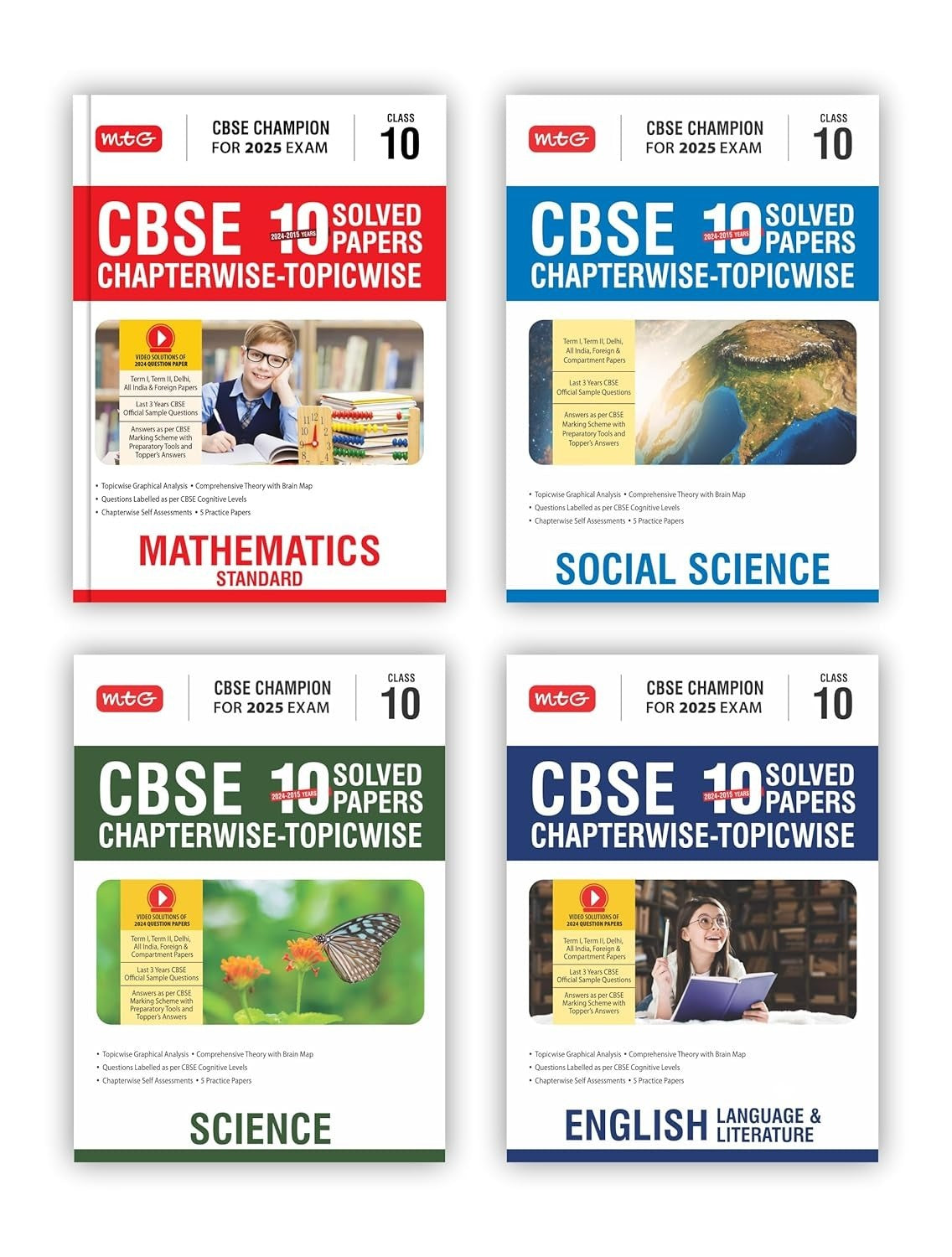 MTG CBSE 10 Years  Chapterwise Topicwise Solved Papers (SOCIAL SCIENCE + MATHS + SCIENCE + ENGLISH) - CBSE Champion| Question Bank With Sample Papers | Video Solution of PYQs [2024-25]  - Class 10