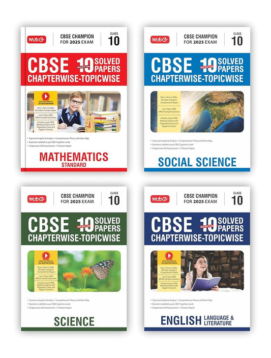 MTG CBSE 10 Years  Chapterwise Topicwise Solved Papers (SOCIAL SCIENCE + MATHS + SCIENCE + ENGLISH) - CBSE Champion| Question Bank With Sample Papers | Video Solution of PYQs [2024-25]  - Class 10
