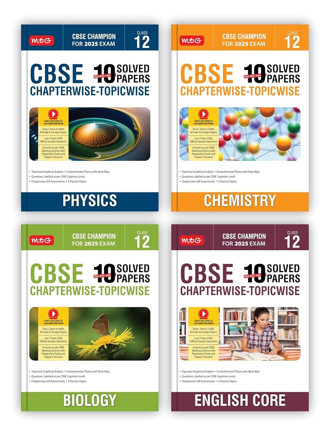 MTG (PHYSICS, CHEMISTRY, BIOLOGY, ENGLISH) - 10 Years (2024 - 2015) Chapterwise Topicwise Solved Papers - Class 12  CBSE