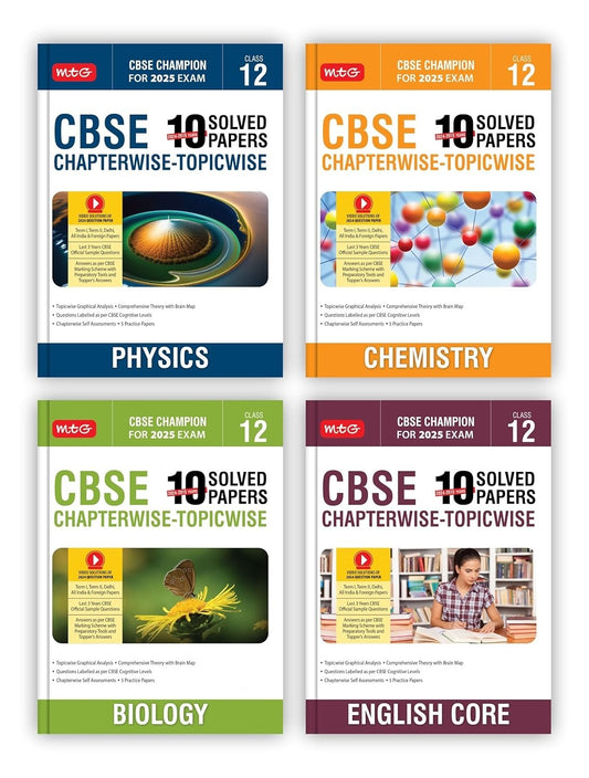 MTG (PHYSICS, CHEMISTRY, BIOLOGY, ENGLISH) - 10 Years (2024 - 2015) Chapterwise Topicwise Solved Papers - Class 12  CBSE