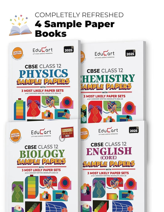 Educart (PHYSICS, CHEMISTRY, BIOLOGY, ENGLISH) Sample Papers 2024-25 - Class 12  (With exclusive CBSE Mock Booklets for 2025 Exam)
