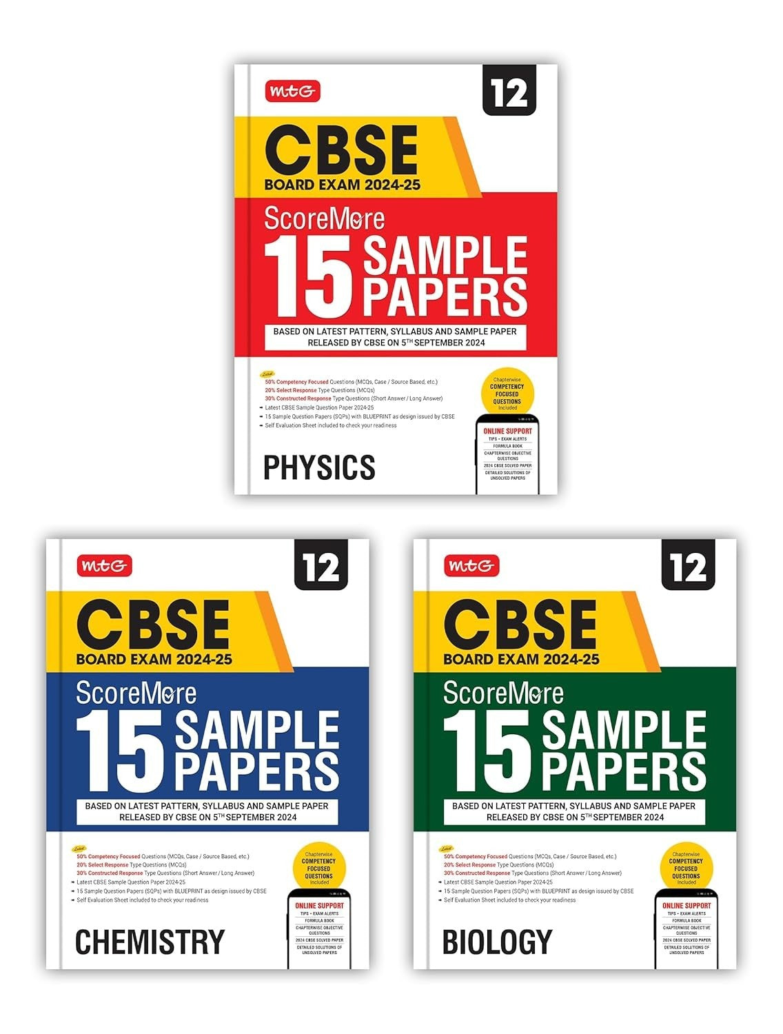 MTG ScoreMore 15 Sample Papers (PHYSICS, CHEMISTRY, BIOLOGY) Based on Latest CBSE Pattern & Syllabus |Detailed Solution of each Chapter - Class 12 (For 2025 Exam)