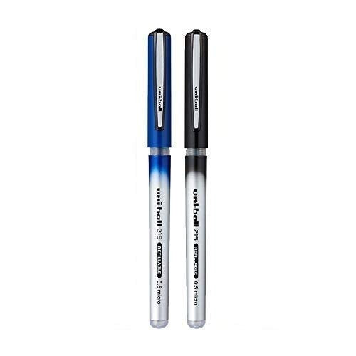 uni-ball UB-215 0.5mm Micro Roller Ball Pen | Long Lasting Smudge Free Ink | Blue & Black Ink, Pack of 2