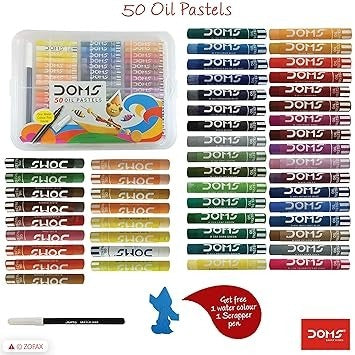 DOMS 50 Shades Oil Pastel With Case|Smooth Color Intermixing For Better Effect|Bright&Intense Colors|Free Scrapping Tool|Non-Toxic&Safe For Childrens|Pack Of 1|Multicolor