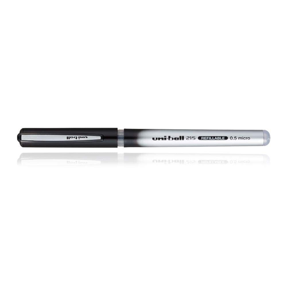 uni-ball UB-215 0.5mm Micro Roller Ball Pen | Long Lasting Smudge Free Ink | Black Ink, Pack of 3