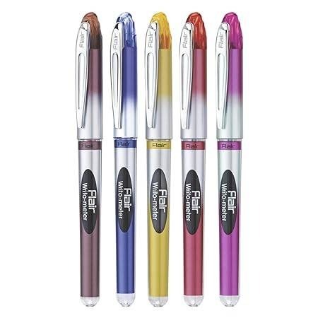 FLAIR Writometer 0.6mm Ball Pen Box Pack |Writes Upto 10,000 Meters | Blue Ink, Pack of 5 Pens